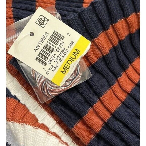 Bar Iii Womens Medium Flared Sleeve Pullover Sweater Blouse Navy Blue Rust NWT - Picture 6 of 6